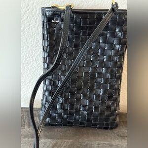 Clare V Black Woven Leather Phone Bag
